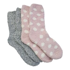 Charter Club Holiday Fuzzy Butter Socks 2-Pack Pink Dots & Gray Cozy Soft One SZ